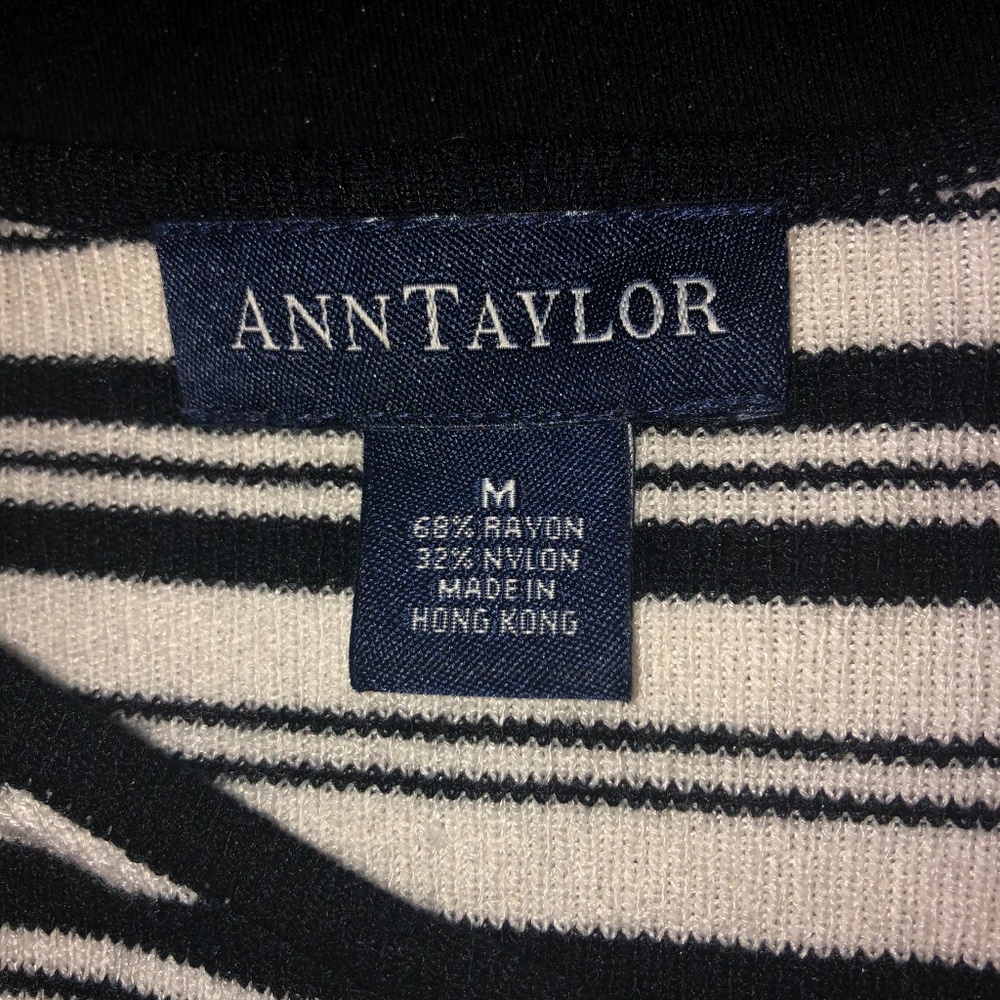 Ann Taylor Black White Striped Cardigan Sweater M - Picture 3 of 4